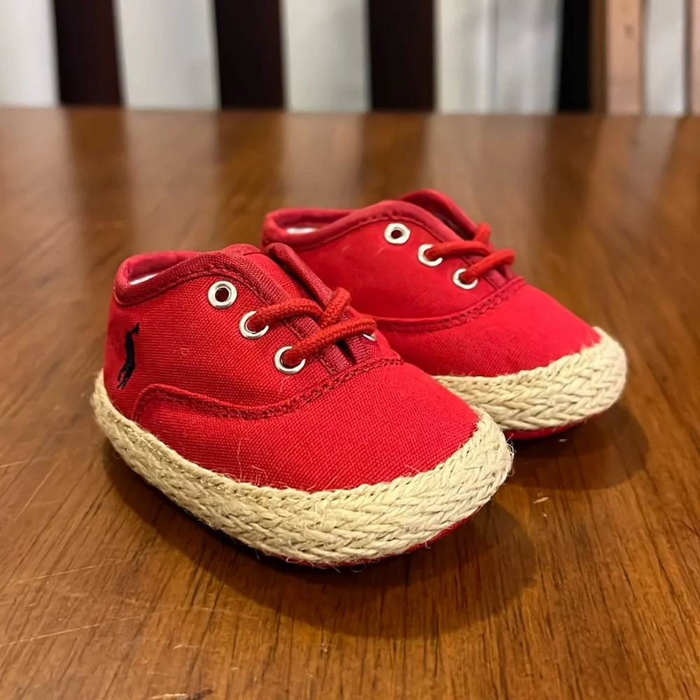 Polo Ralph Lauren red canvas Bowman Lace Crib shoes sneakers Infant Baby Size 1